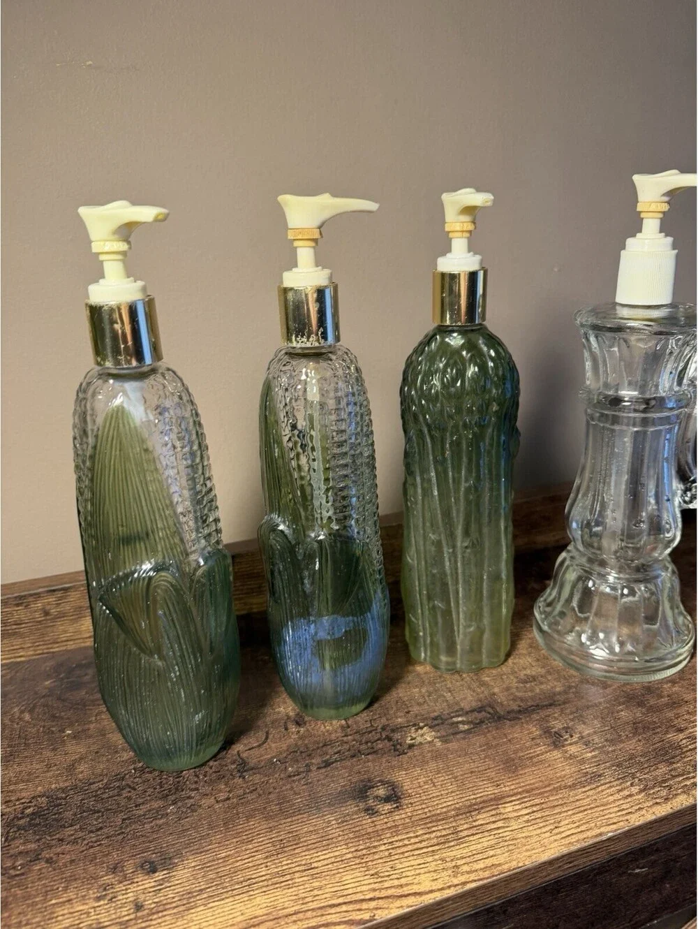 Avon Vintage Refillable Glass Soap Dispensers 4-Pack Green/Clear 10 in